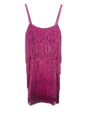 Marchesa Notte Tiered Tassel Flapper Dress Sleeveless Fuchsia Pink Size 14 EUC